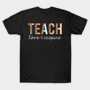 Teach Love Inspire Leopard Back to School Cute Teacher T-Shirt